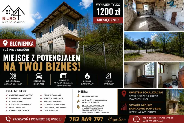 podkarpackie, krośnieński, Miejsce Piastowe, Głowienka, Pogórze, Lokal na wynajem /garaż/magazyn Krosno